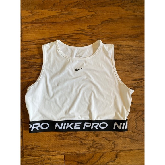Nike Tops - Nike Pro Dri-FIT Women White Cropped Tank Top Training Gym Shirt Medium CJ5944